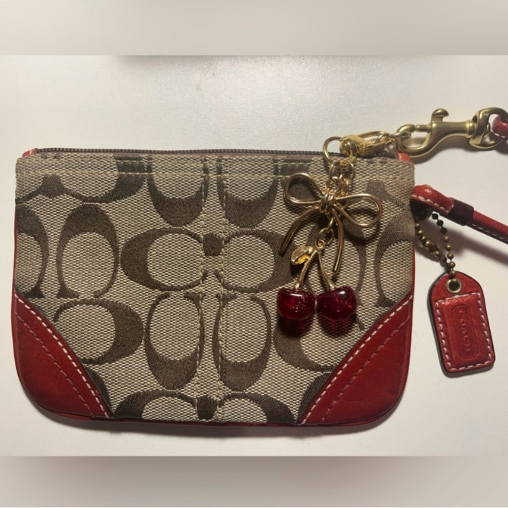 Coach Signature Monogram Wristlet & Cherry Bag Charm | Rare Combo Is Lovely - Picture 3 of 9